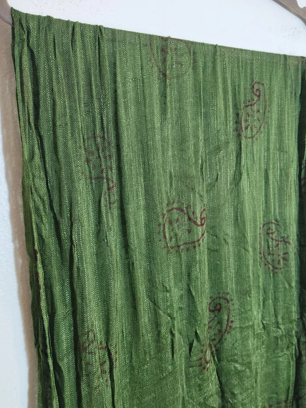 Fresh Brewed Green and Burgundy Boho Woven Scarf with Fringe Trim One Size